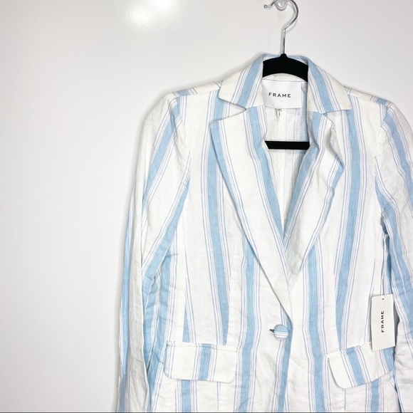 NWT FRAME Blue Stripe Linen Blazer - Picture 6 of 16